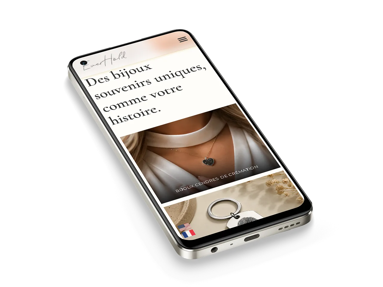 Interface mobile de la collection de bijoux commémoratifs